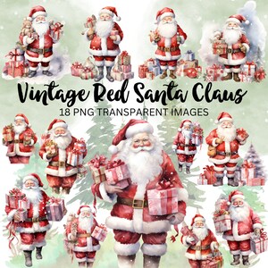 Water Color, Vintage Clipart, Red Santa Claus, Christmas Greeting Card, Graphic Image, Sublimation, Digital Download, JPEG PNG