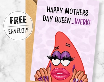Tarjeta digital divertida de Feliz Día de la Madre Queen Werk, tarjeta de felicitación con meme Yass Queen, regalo para mamá inspirado en Drag Queens, PDF imprimible A4