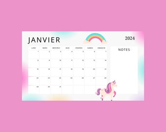 Calendrier Licorne 2024 FRANCAIS