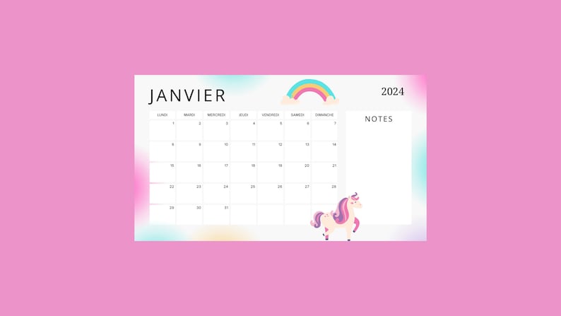 Calendrier Licorne 2024 FRANCAIS image 1