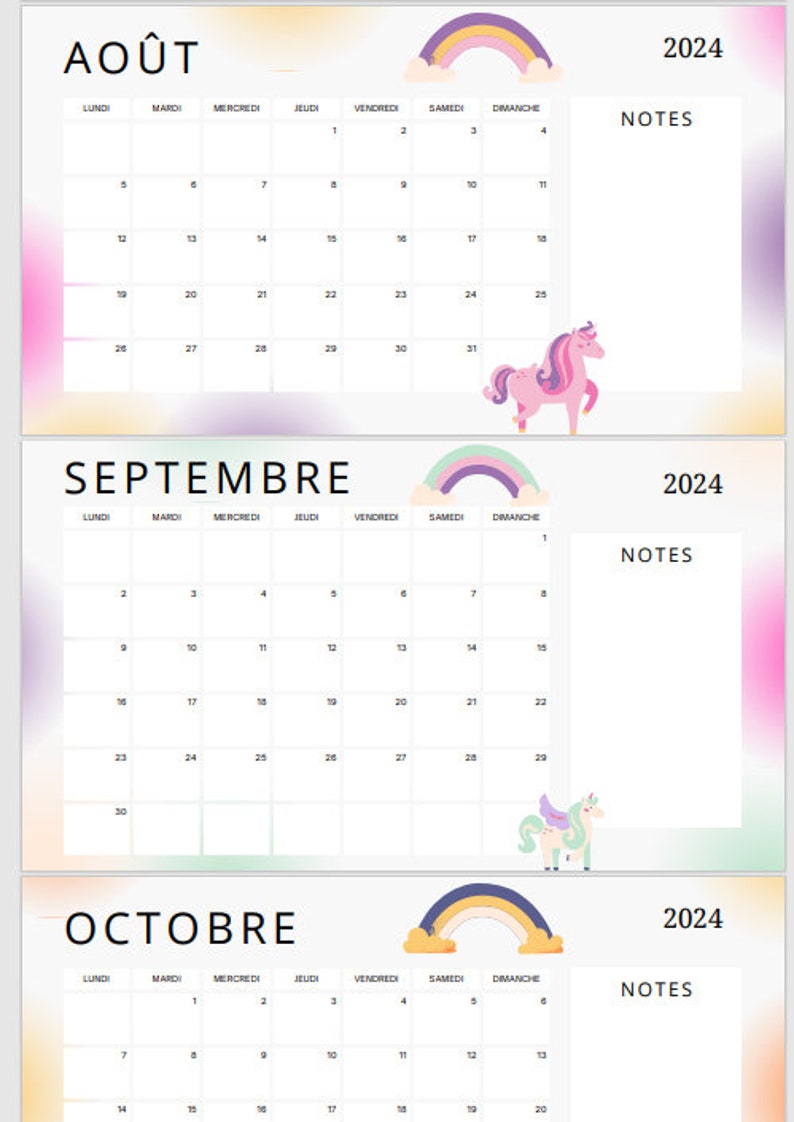 Calendrier Licorne 2024 FRANCAIS image 3