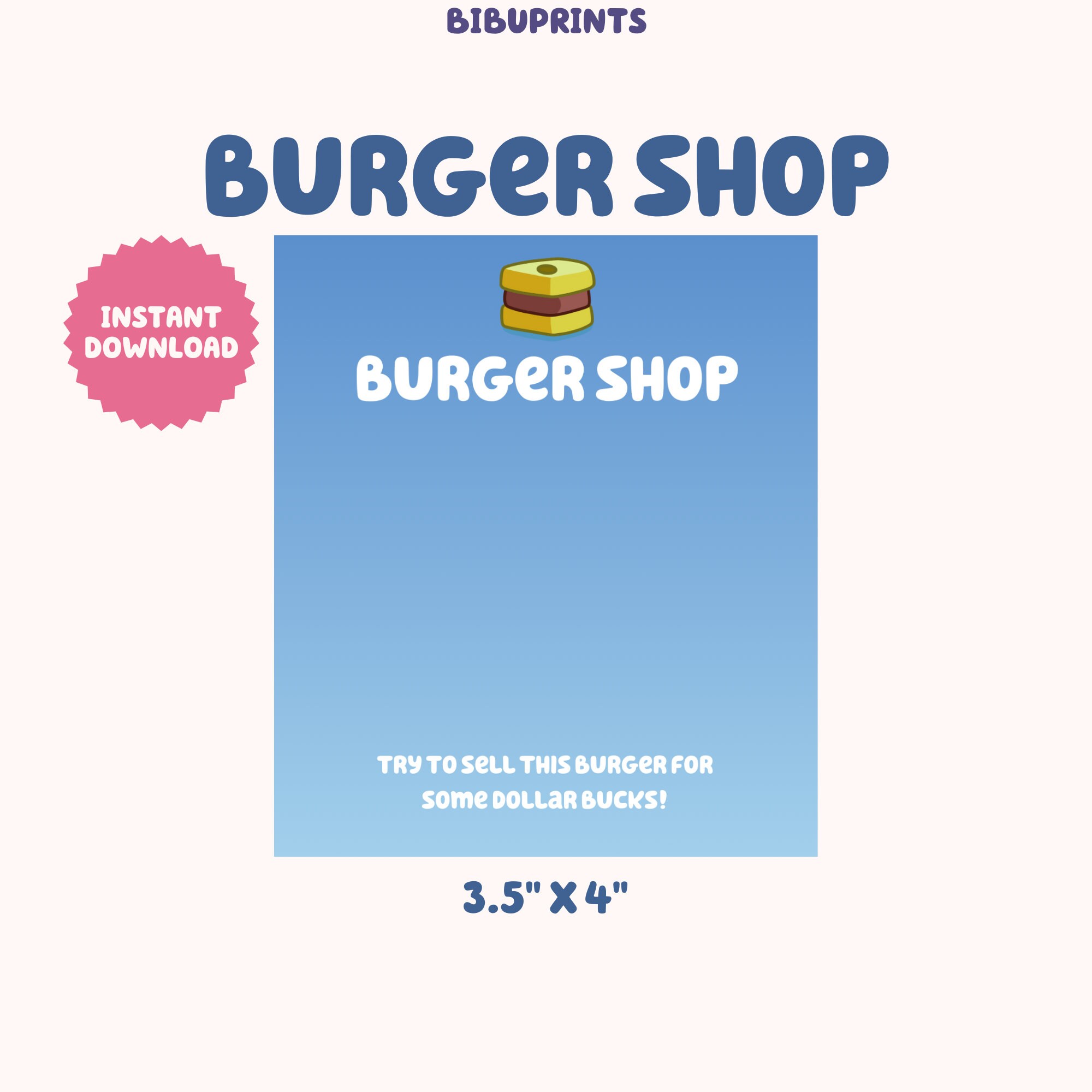 Blue Burger Shop | Party Favors | Digital Download