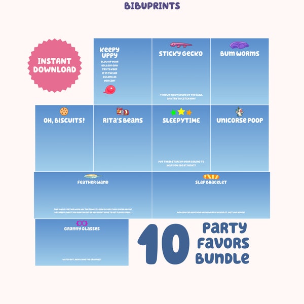 10 Blue Party Favors Bundle | Party Favors | Digital Download