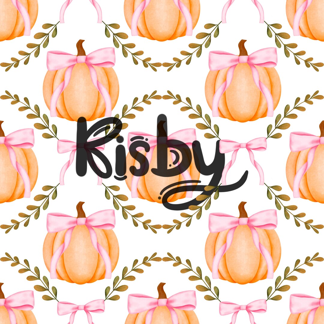Pumpkin & Pink Ribbon Seamless Pattern: Fall Coquette Bows Digital ...