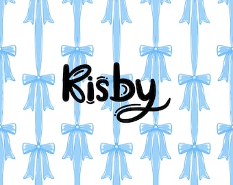 Blue Coquette Bow Stripes Seamless Pattern: Ribbon Digital Paper