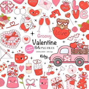 Imágenes prediseñadas del maravilloso día de San Valentín, paquete de imágenes prediseñadas de San Valentín retro, lazo coqueto, pastel vintage, amor de San Valentín, imágenes prediseñadas de vibraciones hippies, regalo del día de San Valentín