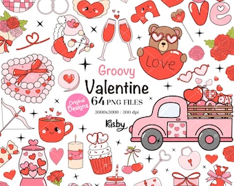 Groovy Valentine Clipart Bundle: Retro Coquette PNG (Digital Download)