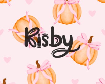 Pumpkin & Pink Ribbon Seamless Pattern: Coquette Fall Background (Digital Download)