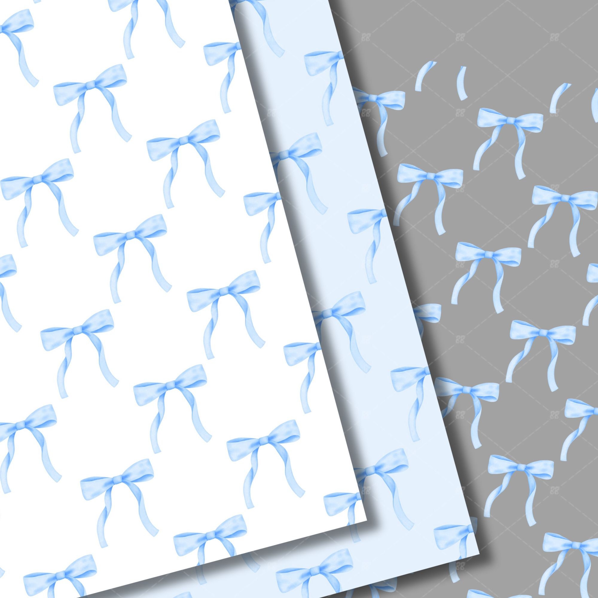 Blue Coquette Bows Seamless Pattern: Watercolor Ribbon Digital Paper ...