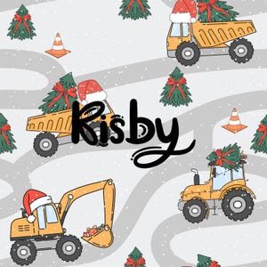 Christmas Construction Seamless Pattern Boy Dump Truck Seamless File Kid Christmas Fabric Designs Retro Digital Paper Background