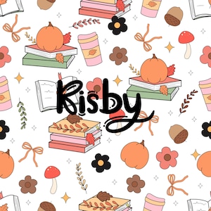Bookish Fall Seamless Pattern, Library Seamless, Reading Digital Paper Background, Fall Vibe Png, Retro Cozy Books Coffee Lovers Gift