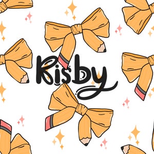 Pencil Bow Coquette Seamless Pattern: Retro Back To School Digital Paper