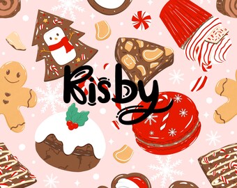 Christmas Treats Seamless Pattern, Xmas Desserts Digital Paper For Fabric Print, Boho Winter Background PNG, Girly Holiday Gift