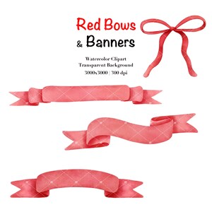 May include: A set of three red watercolor bows and banners. The bows and banners are perfect for adding a touch of elegance to any project.