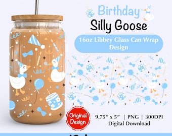 Goose Birthday 16Oz Libbey Glass Can Wrap PNG, Cottagecore Duck Iced Coffee Glass Can Wrap, Boy Cup Wrap Png, UV DTF Sublimation Designs