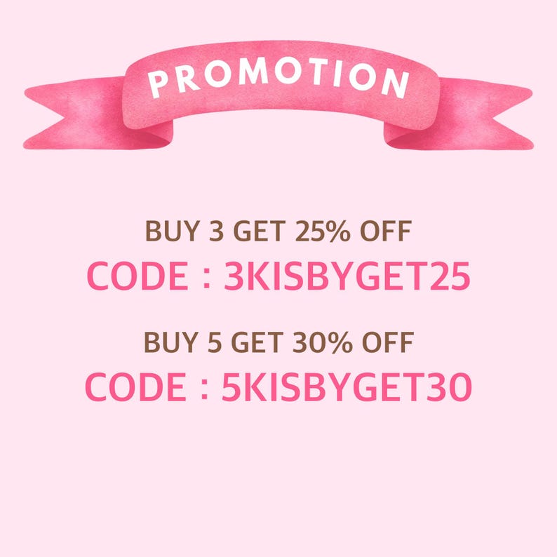 May include: A pink banner with the word "PROMOTION" in white text. Below the banner, text reads "BUY 3 GET 25% OFF" and "BUY 5 GET 30% OFF". The image also includes promotional codes.