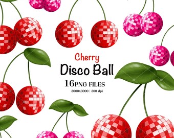 Groovy Disco Ball Cherry PNG Clipart Designs (Digital Download)