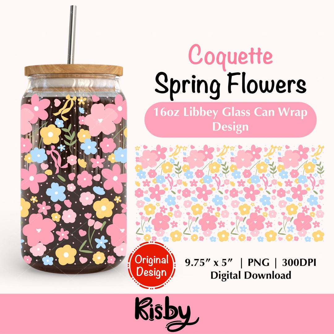 Spring Floral Bows 16oz Libbey Glass Can Wrap PNG Design, Dainty ...