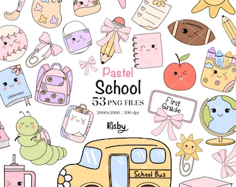 Pastel School Supplies Clipart: Kawaii Teacher Graphics (Digital Download)