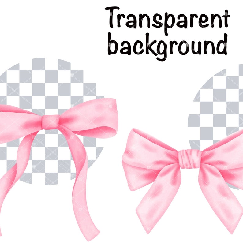 May include: Two pink satin bows with a transparent background. The bows are tied in a classic knot with long tails.