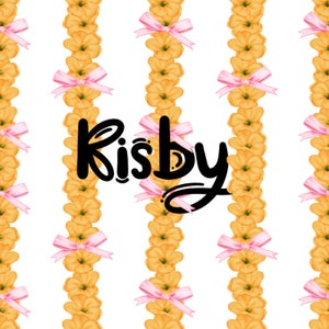 Coquette Puakenikeni Ribbon Lei Seamless Pattern, Preppy Pink Bow And Tropical Hawaii Flower Design, Summer Printable Repeat Digital Paper