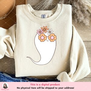 Groovy Halloween Clipart Girly Preppy Halloween Spöke Png Retro Höst Pumpa Rosett Png Spooky Säsong Png Halloween Gåva Digital Nedladdning bild 4