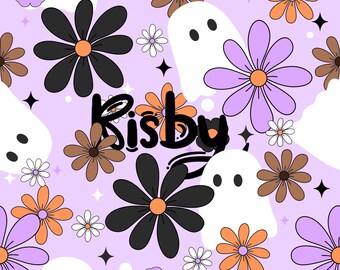 Halloween Floral Ghost Seamless Pattern: Spooky Wildflowers Fabric Design (Digital Paper)