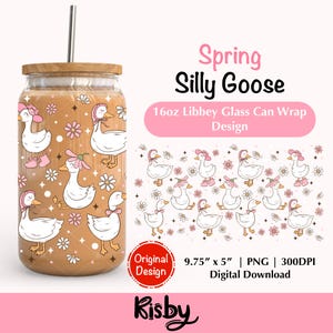 Cottagecore Goose 16oz Libbey Glass Can Wrap Png Design Goose Daisy Flowers Cup Wrap Pastel Spring Iced Coffee Glass Cup Wrap Cute Cup Wrap