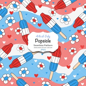 Vaterländische Popsicle-nahtlose Muster, Vierter Juli-Eis-nahtlose Datei, druckbare Wiederholungs-Digital-Papier-Hintergrund