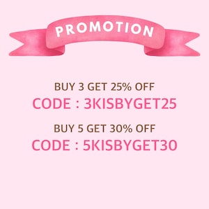 May include: A pink banner with the word "PROMOTION" in white text. Below the banner, text reads "BUY 3 GET 25% OFF" and "BUY 5 GET 30% OFF". The image also includes promotional codes.