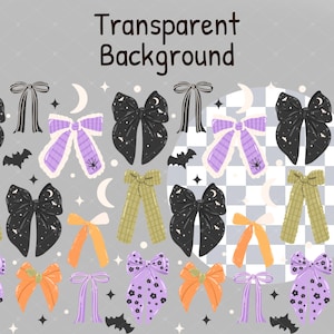 Halloween themed PNG wrap with cute girly ribbon bows in orange, purple, black, and green colors for fall iced coffee glasses