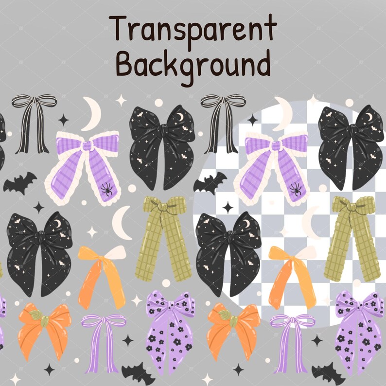 Halloween themed PNG wrap with cute girly ribbon bows in orange, purple, black, and green colors for fall iced coffee glasses