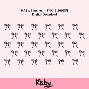 May include: A digital download of a black and white bow pattern, ideal for crafting and design projects. The pattern is 9.75 inches by 5 inches and 300 DPI.