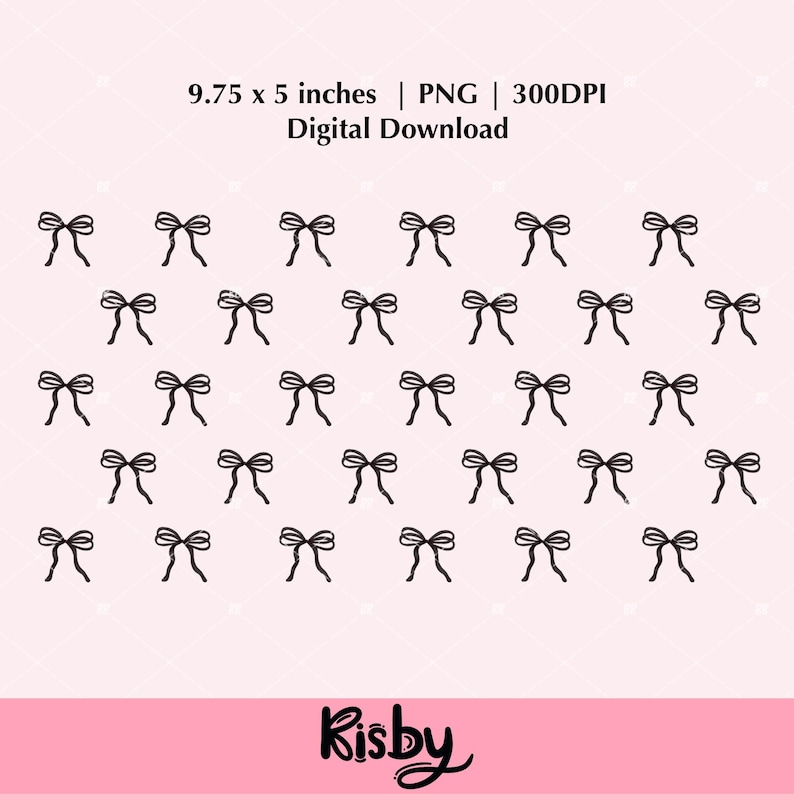 May include: A digital download of a black and white bow pattern, ideal for crafting and design projects. The pattern is 9.75 inches by 5 inches and 300 DPI.