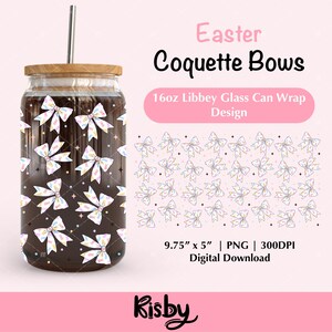Coquette Easter Bows 16oz Libbey Glass Can Wrap PNG Design, perfect for spring themed bow beer can glass designs and Easter Day cups, coquette lovers, designers, UVDTF printing, and sublimation designs like T-shirts, sweatshirts, cup wraps, bags