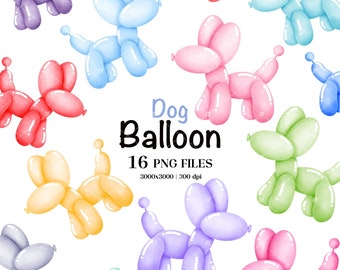 Ballongdjur PNG Clipart, Hundballonger, Baby Shower clipart, Födelsedagsfestdekorationer, Digital Nedladdning