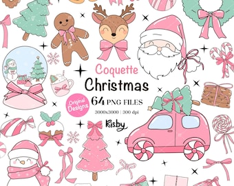 Pink Coquette Christmas PNG Bundle: Girly Retro Holiday Designs (Digital Download)