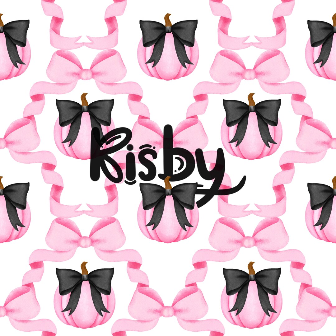 Halloween Pumpkin & Pink Coquette Ribbon Trellis Seamless Repeating ...