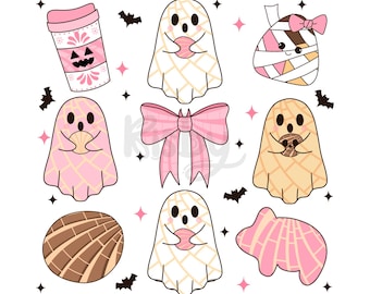 Conchas e pepinos em PNG, Fantasma mexicano em PNG, Conchas assustadoras em PNG, Laço de coquete de Halloween em PNG, Presente de Halloween espanhol para crianças