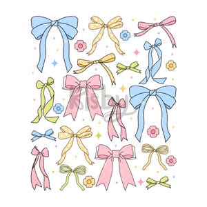 Spring Coquette Bows Png Pastel Spring Floral Bows Png Colorful Spring Coquette Flower Daisies Happy Easter Png Sublimation Design