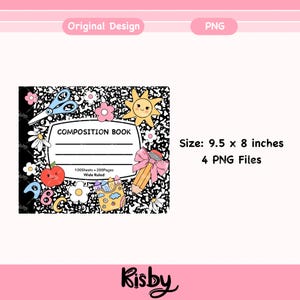 Customizable composition notebook mouse pad PNG with editable name label and classroom icons