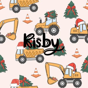 Christmas Construction Seamless Pattern Designs for Fabric Print, Dump Truck Seamless File, Retro Christmas Digital Paper Background