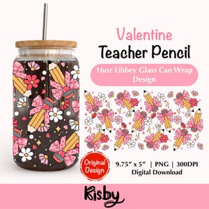 Lehrer Valentine Coquette 16 Unzen Libbey Glasdosenverpackung Png Design, Coquette Bleistift Png, Urlaub Kaffeeverpackung Uv Dtf Designs, digitaler Download