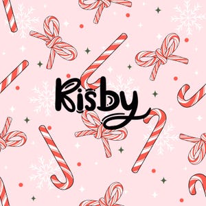 Noeuds de Noël avec canne en bonbon et coquettes motif ruban rayures transparentes fichier pour impression sur tissu bonbons de vacances cadeau papier numérique