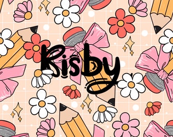 Pencil Bow Seamless Pattern: Retro Back To School Digital Paper (JPG, PNG)