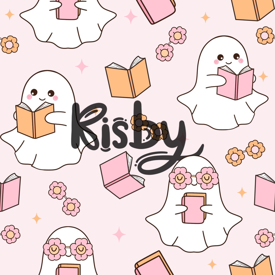 Bookish Ghost Seamless Repeating Pattern, Cute Ghost Reading Books for ...