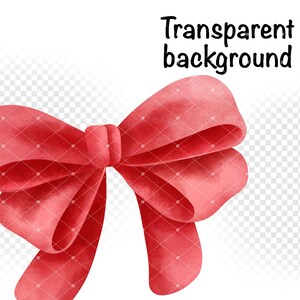 May include: A large, red watercolor bow with a slightly textured surface. The bow is tied in a classic knot and has a soft, flowing appearance.