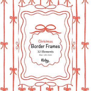 May include: A set of 32 red Christmas border frames with bows. The frames are in various shapes and sizes, and can be used to create festive borders for cards, invitations, and other projects.