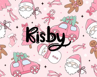 Pink Coquette Christmas Seamless Pattern: Retro Santa, Bows Digital Paper