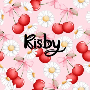 Coquette Cherry Bow & Daisies Seamless Pattern: Summer Fruit Floral Fabric Design